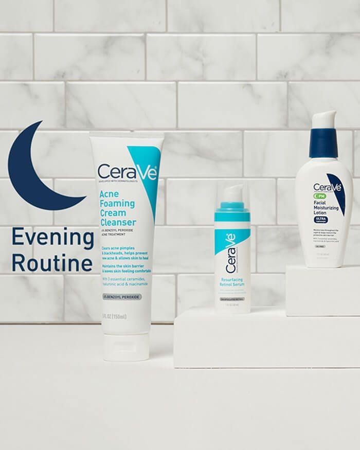 CeraVe Acne Skin Care Set | 5oz Acne Foaming Cream Cleanser + 1oz  Resurfacing Retinol Serum + 2oz AM Facial Moisturizing Lotion with SPF 30 +  2oz PM